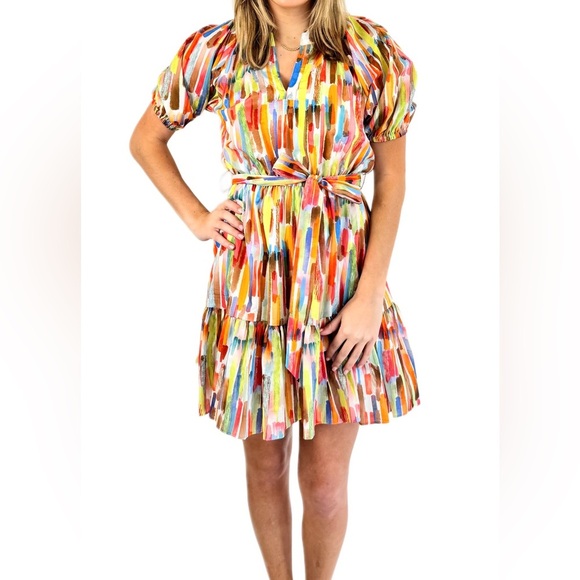 Willa Story Rachel Abstract Tie Waist Dress Large - Picture 1 of 12